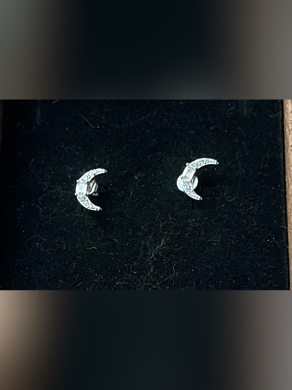Sterling Silver Plated Crescent Moon Crystal Stud Earrings